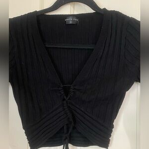 White Fox Boutique Black Long Sleeve Tie Front  Crop Top Size Medium